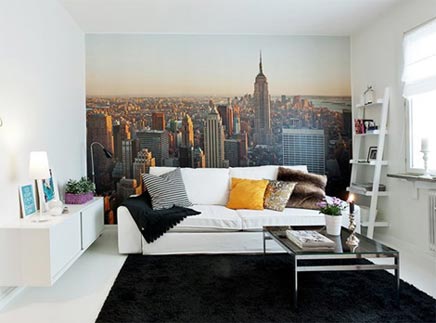 Wohnzimmer mit Fototapete von New York