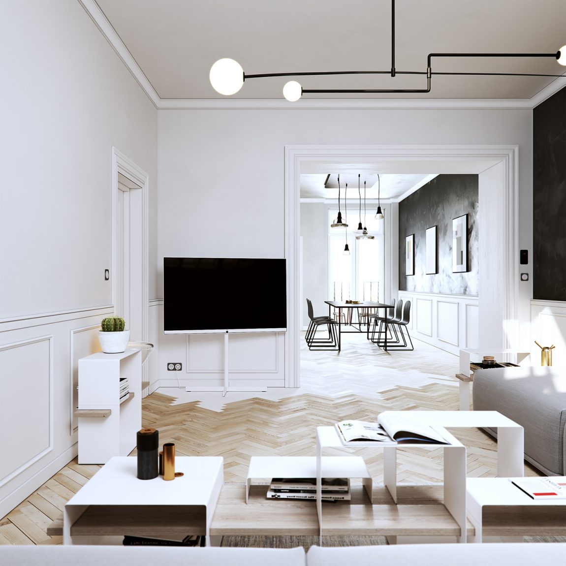 3D ontwerpen van een modern klassiek appartement