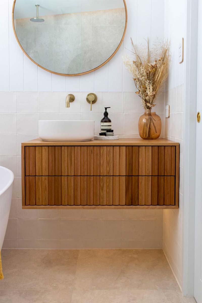 badkamer zwevende houten badkamermeubel