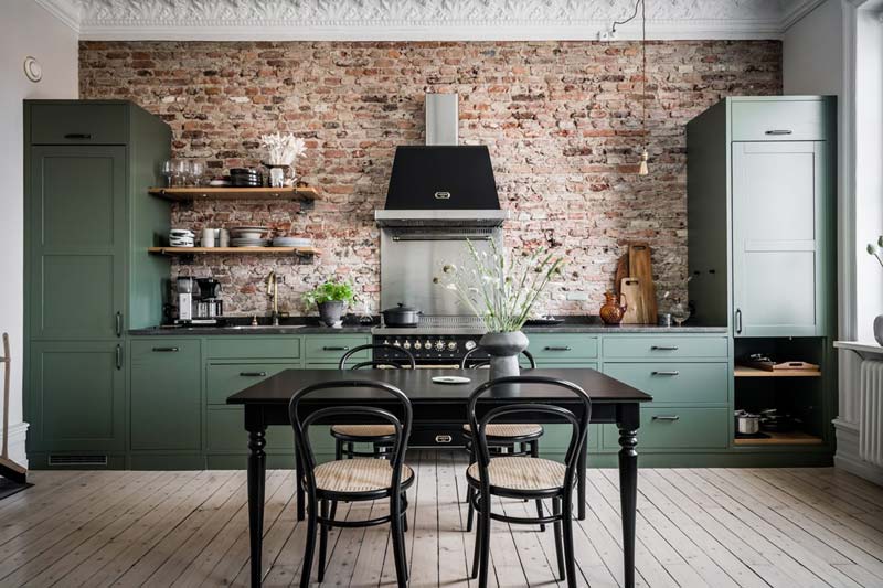 als je kunt makkelijk te gebruiken Dressoir De geweldige groene keuken in dit appartement is niet het enige wat mooi  is! | Inrichting-huis.com