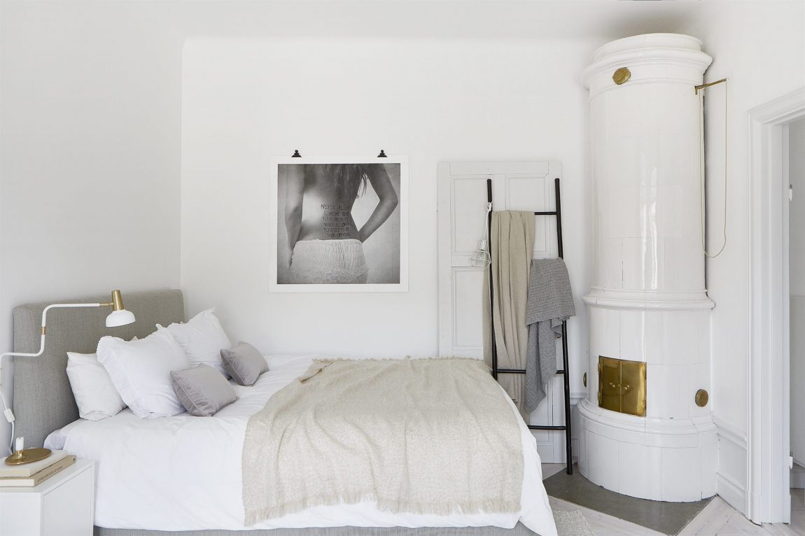 Frisse chique slaapkamer met gouden details