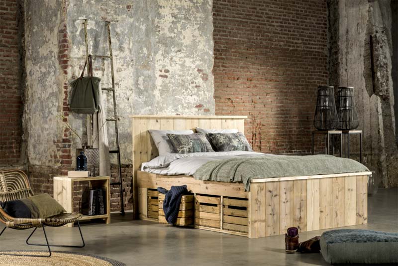 industriele slaapkamer steigerhouten bed