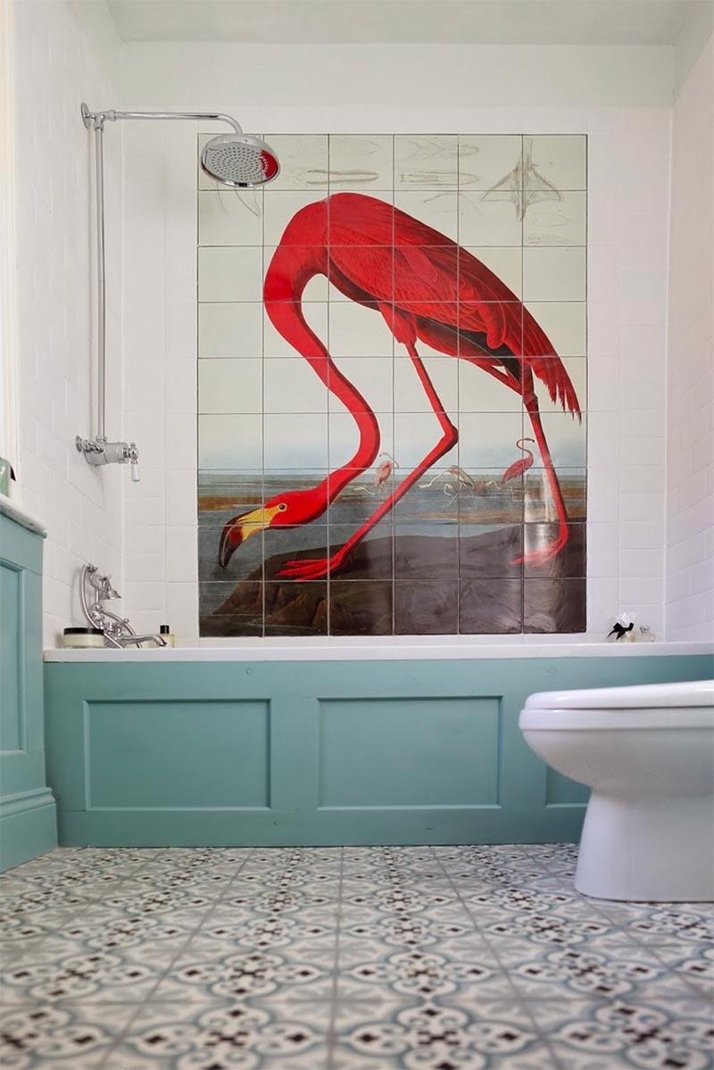 klassieke badkamer groot flamingo kunstwerk-2