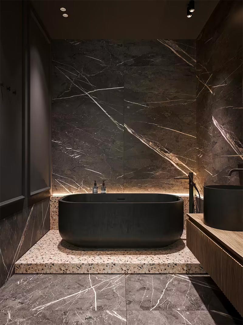luxe badkamer met zwarte details