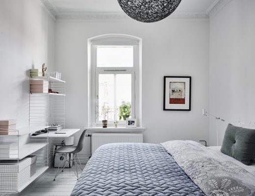 Scandinavische slaapkamer met geweldige meubels
