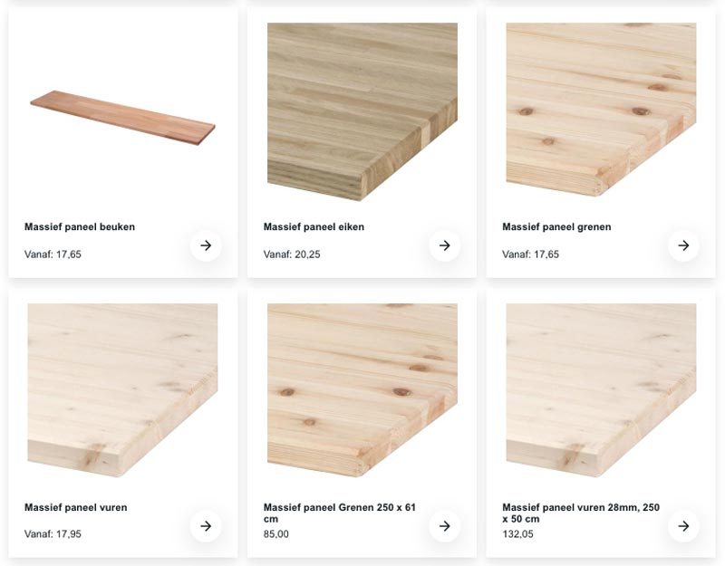 Enkele voorbeelden van massieve houten planken die je op maat kunt laten zagen.