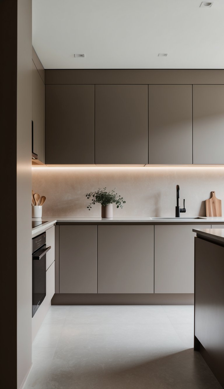 taupe keuken combineren warme verlichting