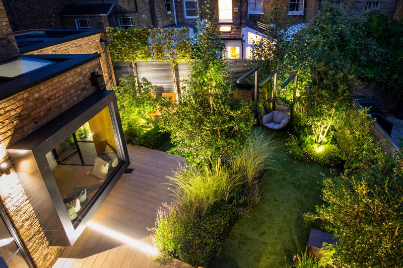 tuin voorbeelden moderne geometrische tuin verlichting