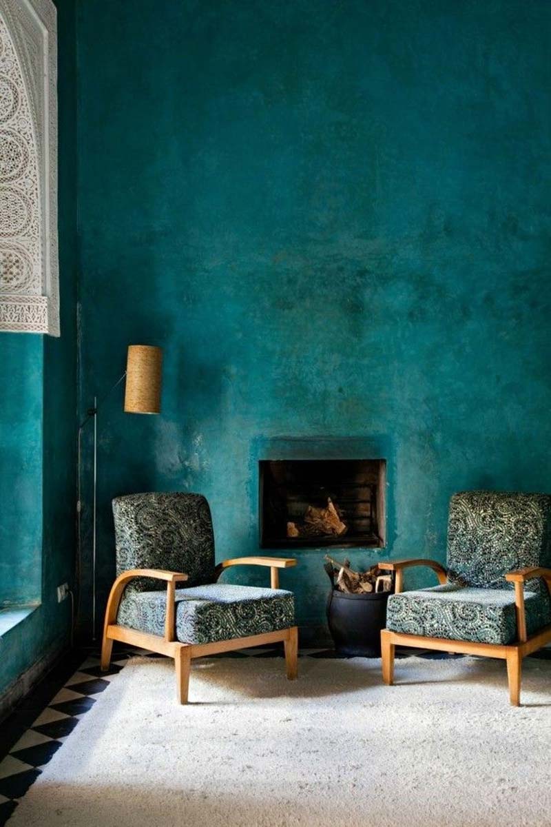 turquoise kleur interieur muren Marokkaanse sfeer