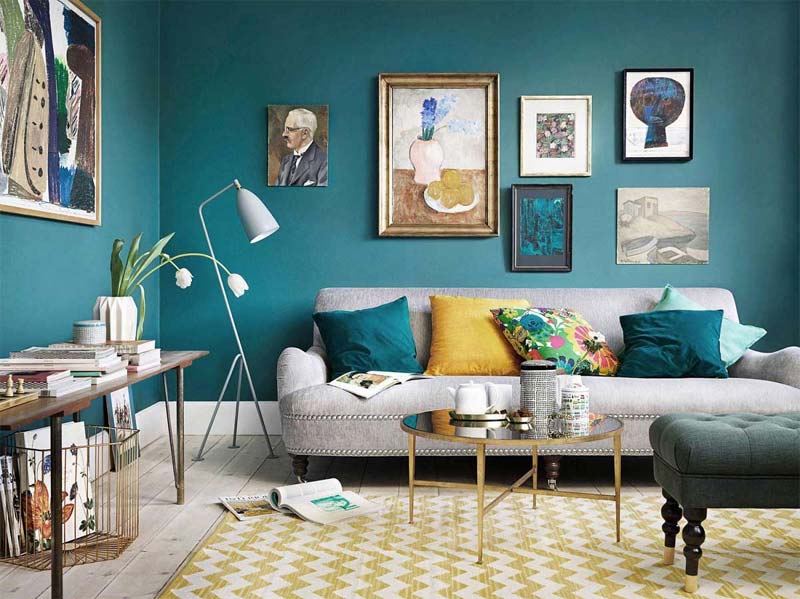 turquoise kleur interieur muren woonkamer