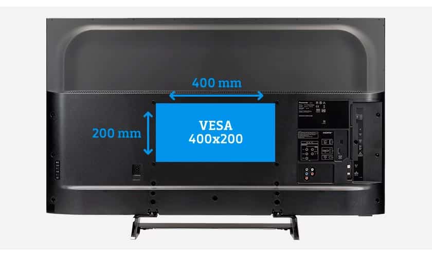De VESA maat is het gatenpatroon aan de achterzijde van de TV.
