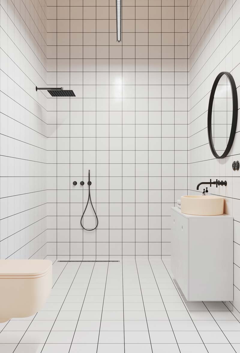vierkante witte tegels badkamer