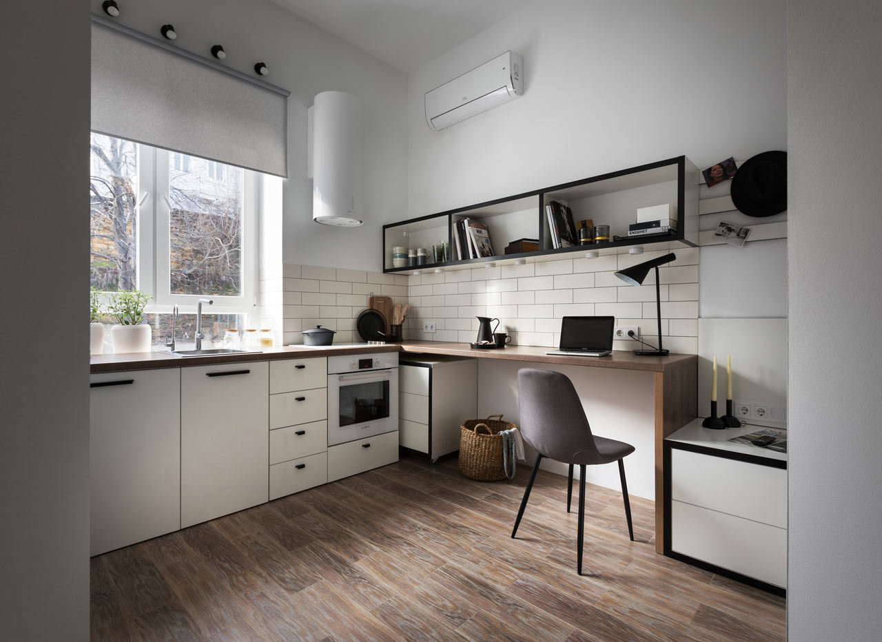werkplek klein appartement open keuken
