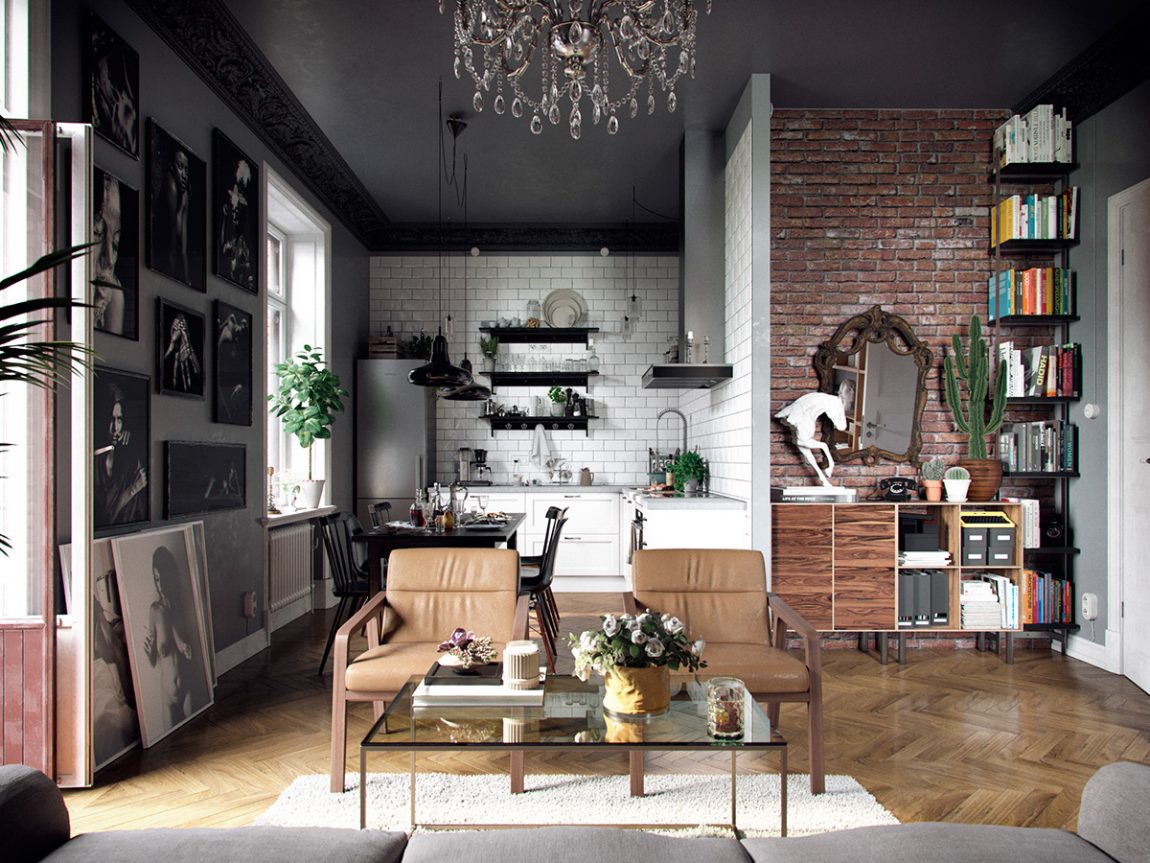 woonkamer-eclectisch-interieur-en-zwart-plafond