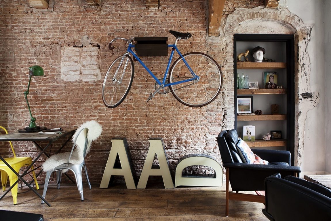 woonkamer ideeën fiets ophangen aan muur